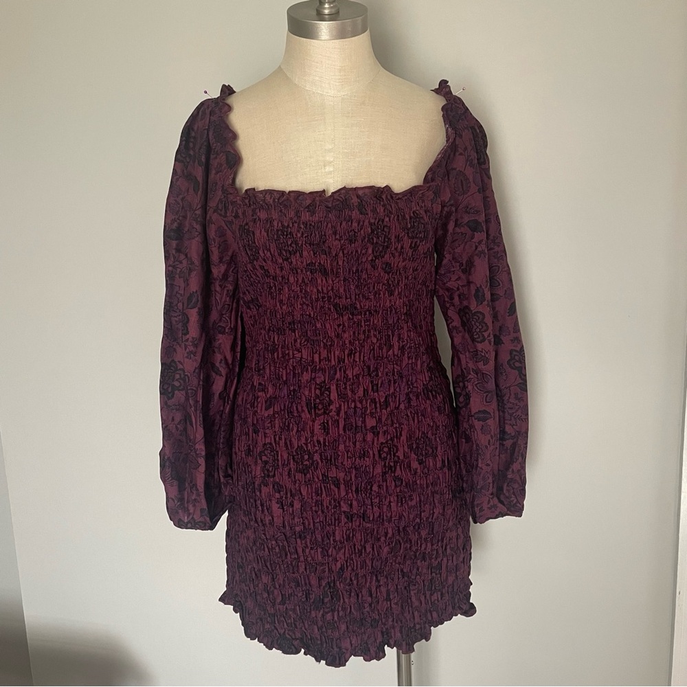 Free People smocked fitted long sleeve dress size L